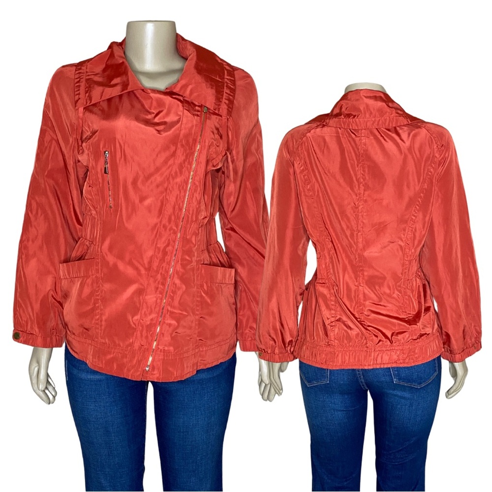 Burnt Orange Mid Length Windbreaker Utility Chore Coat Style Jacket (M)